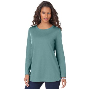 ���A�}���Y ���f�B�[�X �g�b�v�X T�V���c �N���[�l�b�N �v���X�T�C�Y �R�b�g�� Roaman's Women's Plusize Ultimate Cotton Crewneck Long Sleeve Tee Cool Sage �Z�[�W