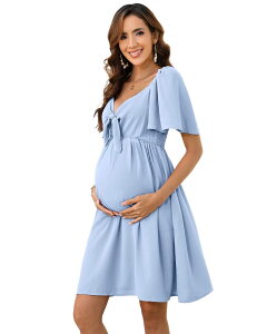 �G���[�g�`���C�X ���f�B�[�X �g�b�v�X �����s�[�X V�l�b�N �}�^�j�e�B Elitechoice Women V-Neck Chestie Lotus Leaf Sleeve Maternity Dressky Blue �u���[