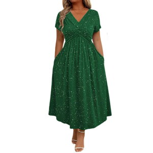 �y���������z �C�G�X�t�@�b�V���� ���f�B�[�X �����s�[�X �g�b�v�X Women's Plus Size Sparkly Maxi Dress Glitter V Neck Ruched Dresses with Pockets Green