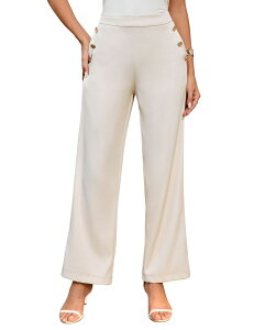 �}�L�V�X�}�[�` ���f�B�[�X �{�g���X �J�W���A���p���c ���C�h���b�O Maxxis Merch Women's High Waisted Wide Leg Button Decorated Casual Stretchy Pants Apricot �A�v���R�b�g