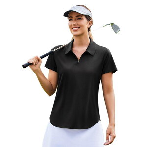 �s���X�p�[�N ���f�B�[�X �g�b�v�X �V���c V�l�b�N PINSPARK Women'short Sleeve V-Neck Golf Polo Quick Dry Pickleball Tennishirt Black �u���b�N