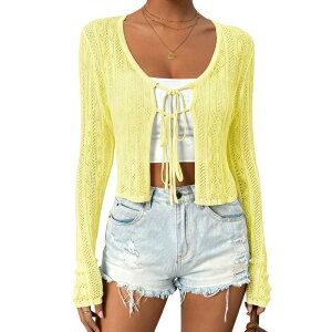 �N���A�t�����[ ���f�B�[�X �A�E�^�[ �j�b�g�E�Z�[�^�[ �h���[�v �J�[�f�B�K�� ClearFlower Women's Lightweightie-Front Cardigan Long Sleeve Draped Knit Cover-Up Yellow �C�G���[