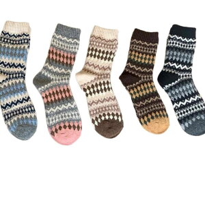 �A���i�J�V ���f�B�[�X �A���_�[�E�F�A �C�� �j�b�g Anna-Kaci Women's 5-Pair Fair Isle Knit Crew Socksoft Cozy Stretch Winter Patterned Socks for Everyday Wear Multicolors �}���`�J���[