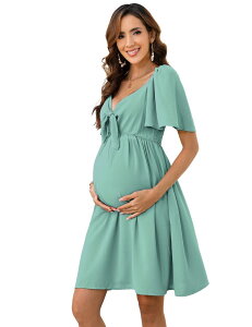 �G���[�g�`���C�X ���f�B�[�X �g�b�v�X �����s�[�X V�l�b�N �}�^�j�e�B Elitechoice Women V-Neck Chestie Lotus Leaf Sleeve Maternity Dress Light Green �O���[��