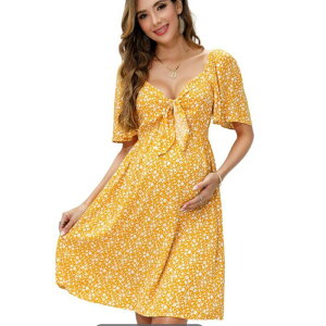 �G���[�g�`���C�X ���f�B�[�X �g�b�v�X �����s�[�X V�l�b�N �}�^�j�e�B Elitechoice Women V-Neck Chestie Lotus Leaf Sleeve Maternity Dress Yellow �C�G���[