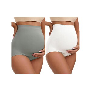 �C���X�p�C�A �V�b�N ���f�B�[�X �A���_�[�E�F�A �p���c �n�C�E�G�X�g �}�^�j�e�B INSPIRE CHIC 2 Packs Women's High Waist Maternity Briefs Hip Lifter Seamless Comfortable Pregnancy Ladies Panties Gray White �z���C�g