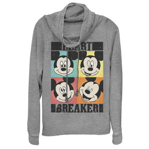 �f�B�Y�j�[ ���f�B�[�X �g�b�v�X T�V���c �O���t�B�b�N Disney's Mickey Mouse Juniors' Heart Breaker Pop Art Cowlneck Graphic Lightweight Long Sleeve Gray Heather �O���[