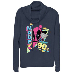 �}�[�x�� ���f�B�[�X �g�b�v�X T�V���c �O���t�B�b�N Women's Marvel Deadpool Made In The 90s Cowlneck Graphic Lightweight Long Sleeve Navy �l�C�r�[