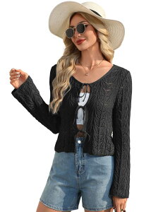 �G���[�g�`���C�X ���f�B�[�X �A�E�^�[ �j�b�g�E�Z�[�^�[ V�l�b�N �J�[�f�B�K�� Elitechoice Women's Long Sleeve Open Front V-Neck Cardigan Knit Sweater Black �u���b�N