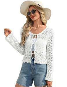 �G���[�g�`���C�X ���f�B�[�X �A�E�^�[ �j�b�g�E�Z�[�^�[ V�l�b�N �J�[�f�B�K�� Elitechoice Women's Long Sleeve Open Front V-Neck Cardigan Knit Sweater White �z���C�g