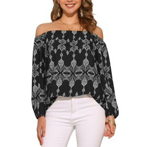 �C���X�p�C�A �V�b�N ���f�B�[�X �g�b�v�X �V���c �u���E�X INSPIRE CHIC Bohoff Shoulder Top for Women's Bohemian Long Sleeve Summer Casual Blouse Tops Black �u���b�N