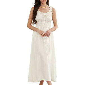 �C���X�p�C�A �V�b�N ���f�B�[�X �g�b�v�X �����s�[�X A ���C�� �V���[�����O �}�L�V INSPIRE CHIC Boho Maxi Dress for Women Spaghetti Strap Square Neck A Line Flowy Smockedresses Apricot �A�v���R�b�g