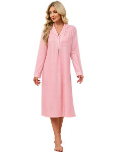 �t�@���W�����C ���f�B�[�X �A���_�[�E�F�A �i�C�g�E�F�A FUNJULY Women's Nightgown Long Sleeve Sleepwear Pajamas Pink �s���N