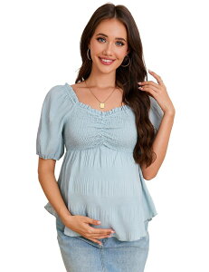 �G���[�g�`���C�X ���f�B�[�X �g�b�v�X �V���c V�l�b�N �u���E�X �}�^�j�e�B Elitechoice Women's Maternity Short Sleeve V-Neck Blouses T-Shirtop Bean Green �O���[��