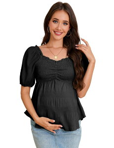 �G���[�g�`���C�X ���f�B�[�X �g�b�v�X �V���c V�l�b�N �u���E�X �}�^�j�e�B Elitechoice Women's Maternity Short Sleeve V-Neck Blouses T-Shirtop Black �u���b�N