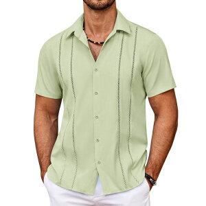 �N�[�t�@���f�B ���f�B�[�X �g�b�v�X T�V���c �{�^���_�E�� COOFANDY Men' Cuban Guayabera Shirt Summer Beach Vacation Shirt Casual Short Sleeve Button Down Sea Foam