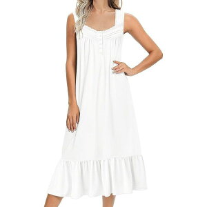 �G�R�A�[ ���f�B�[�X �A���_�[�E�F�A �i�C�g�E�F�A �V���c �m�[�X���[�u Ekouaer Nightgowns for Women Long Sleeveless Night Gown Victorianightdress Button Sleepshirt Soft Beige Floral �x�[�W��