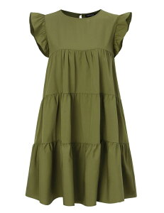 �y���������z �t�@���W�����C ���f�B�[�X �����s�[�X �g�b�v�X Women's Round Neck Ruffled Cap Sleeve Babydoll Dress Flowy A-Line Dress Green