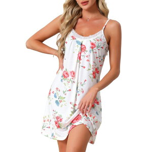 �C���X�p�C�A �V�b�N ���f�B�[�X �A���_�[�E�F�A �i�C�g�E�F�A V�l�b�N �V���c ���[�X INSPIRE CHIC Women's Nightgown V-Neck Chemise Sleepwear Lace Nightwear Soft Lingerie Nightshirts Pajama Dress White Floral �z���C�g