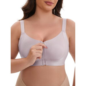 �C���X�p�C�A �V�b�N ���f�B�[�X �A���_�[�E�F�A �u���W���[ INSPIRE CHIC Women's Zip Front U-Neck Lift Up Wirefree Full Soft Cup Breathable Comfortable Sports Bras Gray �O���[