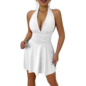 �Z�I���A ���f�B�[�X �g�b�v�X �����s�[�X �~�j �m�[�X���[�u �z���^�[ Seoria Sleeveless Halter Neck Mini Dress White �z���C�g