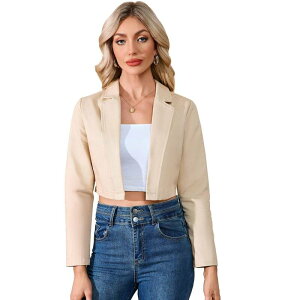 �Z�I���A ���f�B�[�X �A�E�^�[ �W���P�b�g�E�u���]�� �N���b�v�h �u���U�[ Seoria Women �f s Cropped Blazer Business Casual Open Front Long Sleeve One Button Jacket Apricot �A�v���R�b�g