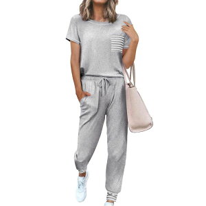 �G�R�A�[ ���f�B�[�X �A���_�[�E�F�A �i�C�g�E�F�A �p���c ���� Ekouaer Women'soft Short-Sleeve Pajama Set with Long Pants Light Gray �O���[