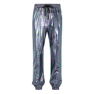 �R�W���C�� ���f�B�[�X �{�g���X �J�W���A���p���c �e�[�p�[�h�t�B�b�g�[�� Kojooin Mens Metallic Shiny Pants Party Drawstring Casual Pants with Pockets Tapered Fit Black Colorful �u���b�N