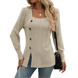 �Z�I���A ���f�B�[�X �A�E�^�[ �j�b�g�E�Z�[�^�[ Seoria Women Sweaters Long Sleeve Lightweight Square Neck Soft Basic Knit Loose Fit Pullover Top Outfits Apricot �A�v���R�b�g