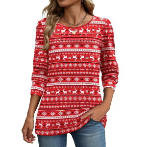 �W�[�O�[ ���f�B�[�X �g�b�v�X T�V���c �N���[�l�b�N �v���[�c �u���E�X Zeagoo Women's Long Sleeve Crewneck Pleated Boho Tunic Tops Business Dressy Casual Blouses Christmas Red ���b�h