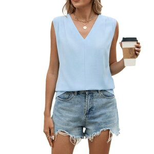 �G���[�g�`���C�X ���f�B�[�X �g�b�v�X �V���c V�l�b�N �u���E�X Elitechoice Women's V Neck Blouse Causal Dressy Short Sleeve Button Front Work Office Top Sky Blue �u���[