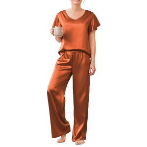 �G�R�A�[ ���f�B�[�X �A���_�[�E�F�A �i�C�g�E�F�A �p���c �V���c �T�e�� �V���N Ekouaer Women'satin Silky Pajama Set 2 Piece Short Sleeve Shirt with Long Pants Pjsetsoft PJ Caramel