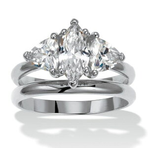 �p�[���r�[�`�W���G���[ ���f�B�[�X �A�N�Z�T���[ �����O PalmBeach Jewelry 2 TCW Marquise Cubic Zirconia Platinum-Plated Bridal Ring Set White �z���C�g