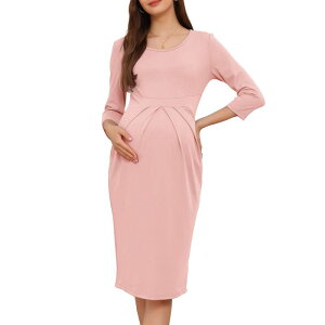 �C���X�p�C�A �V�b�N ���f�B�[�X �g�b�v�X �����s�[�X �N���[�l�b�N �v���[�c �}�^�j�e�B INSPIRE CHIC Women's Maternity Dresses Crew Neck 3/4 Sleeves Pleated Office Cocktail Back Zipper Pregnancy Dress Gray Pink �O���[
