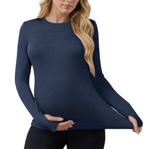 �C���X�p�C�A �V�b�N ���f�B�[�X �g�b�v�X T�V���c �}�^�j�e�B INSPIRE CHIC Women's Maternity Long Sleeve T-shirts Round Neck Pregnancy Tee Clothes Pregnancy Mama Top Navy Blue �l�C�r�[