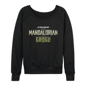 �X�^�[ �E�H�[�Y ���f�B�[�X �g�b�v�X T�V���c �p�C�� ���S Women'star Wars The Mandalorian & Grogu Logo French Terry Long Sleeve Tee Black �u���b�N