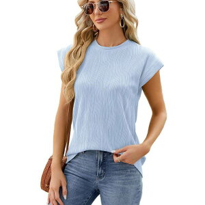 �G���[�g�X�s���b�g ���f�B�[�X �g�b�v�X T�V���c �L���b�v EliteSpirit Women Cap Sleeve Shirt Casual Round Neck Top Sky Blue �u���[