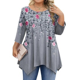 ジーグー レディース トップス Tシャツ レギンス Zeagoo Women's 3/4 Sleeve Loose Fitunic Tops Casual Summer Fall Shirts to Pair with Leggings Floral Grey グレー