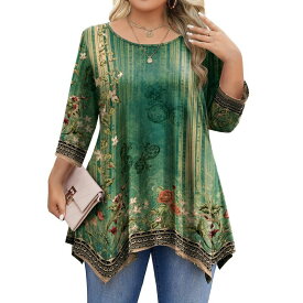 ジーグー レディース トップス Tシャツ レギンス Zeagoo Women's 3/4 Sleeve Loose Fitunic Tops Casual Summer Fall Shirts to Pair with Leggings Green Floral グリーン