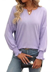 �G���[�g�`���C�X ���f�B�[�X �g�b�v�X �V���c V�l�b�N Elitechoice Women's V Neck Long Sleeve Loose Fit-Shirtop Light Purple �p�[�v��