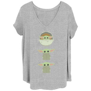 �A�j���L�����N�^�[ ���f�B�[�X �g�b�v�X T�V���c �v���X�T�C�Y �O���t�B�b�N Licensed Character Juniors' Plusize Star Wars The Mandalorian Grogu Stack Graphic Tee Heather Grey �O���[