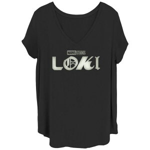 �A�j���L�����N�^�[ ���f�B�[�X �g�b�v�X T�V���c �v���X�T�C�Y ���S Licensed Character Juniors' Plusize Marveloki Bold Logo Tee Black �u���b�N