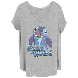 �f�B�Y�j�[ ���f�B�[�X �g�b�v�X T�V���c �v���X�T�C�Y �O���t�B�b�N Disney's Lilo & Stitch Juniors' Plusize Stay Weird Alien Graphic Tee Heather Grey �O���[