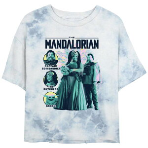 �A�j���L�����N�^�[ ���f�B�[�X �g�b�v�X T�V���c �O���t�B�b�N Licensed Character Juniors' Star Wars The Mandalorian Party Of Two Crop Top Graphic Tee White Blue �z���C�g