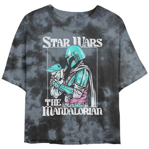 �A�j���L�����N�^�[ ���f�B�[�X �g�b�v�X T�V���c �O���t�B�b�N Licensed Character Juniors' Star Wars The Mandalorian Soft Pop Mando Crop Top Graphic Tee Black Charcoal �u���b�N