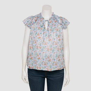 LC Lauren Conrad ���f�B�[�X �g�b�v�X �V���c V�l�b�N �v���X�T�C�Y �t���� Plusize LC Lauren Conrad Ruffle V-Neck Shell Top Lake Sammy Stripe �X�g���C�v