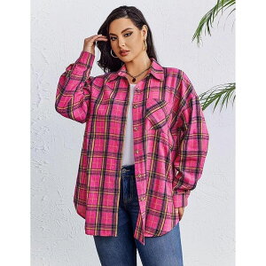 �W�[�O�[ ���f�B�[�X �g�b�v�X �V���c �{�^���_�E�� �u���E�X Zeagoo Women s Flannel Shirts Long Sleeve Casual Collared Button Down Loose Blouse Tops Pink �s���N