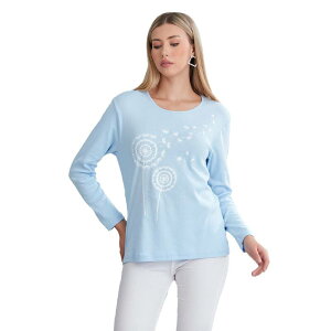 �E�F�A�V�G�� ���f�B�[�X �g�b�v�X T�V���c �v�����g WEAR SIERRA Long Sleeve Scoop Neck Blue T-shirt For Women In Dandelion Print Blue �u���[
