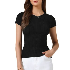�C���X�p�C�A �V�b�N ���f�B�[�X �g�b�v�X T�V���c �X�����t�B�b�g ���u INSPIRE CHICasual Office Ribbed T-shirt for Women'slim Fit Short Sleevesummer Tee Tops Black �u���b�N