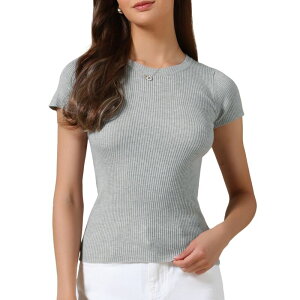 �C���X�p�C�A �V�b�N ���f�B�[�X �g�b�v�X T�V���c �X�����t�B�b�g ���u INSPIRE CHICasual Office Ribbed T-shirt for Women'slim Fit Short Sleevesummer Tee Tops Light Gray �O���[